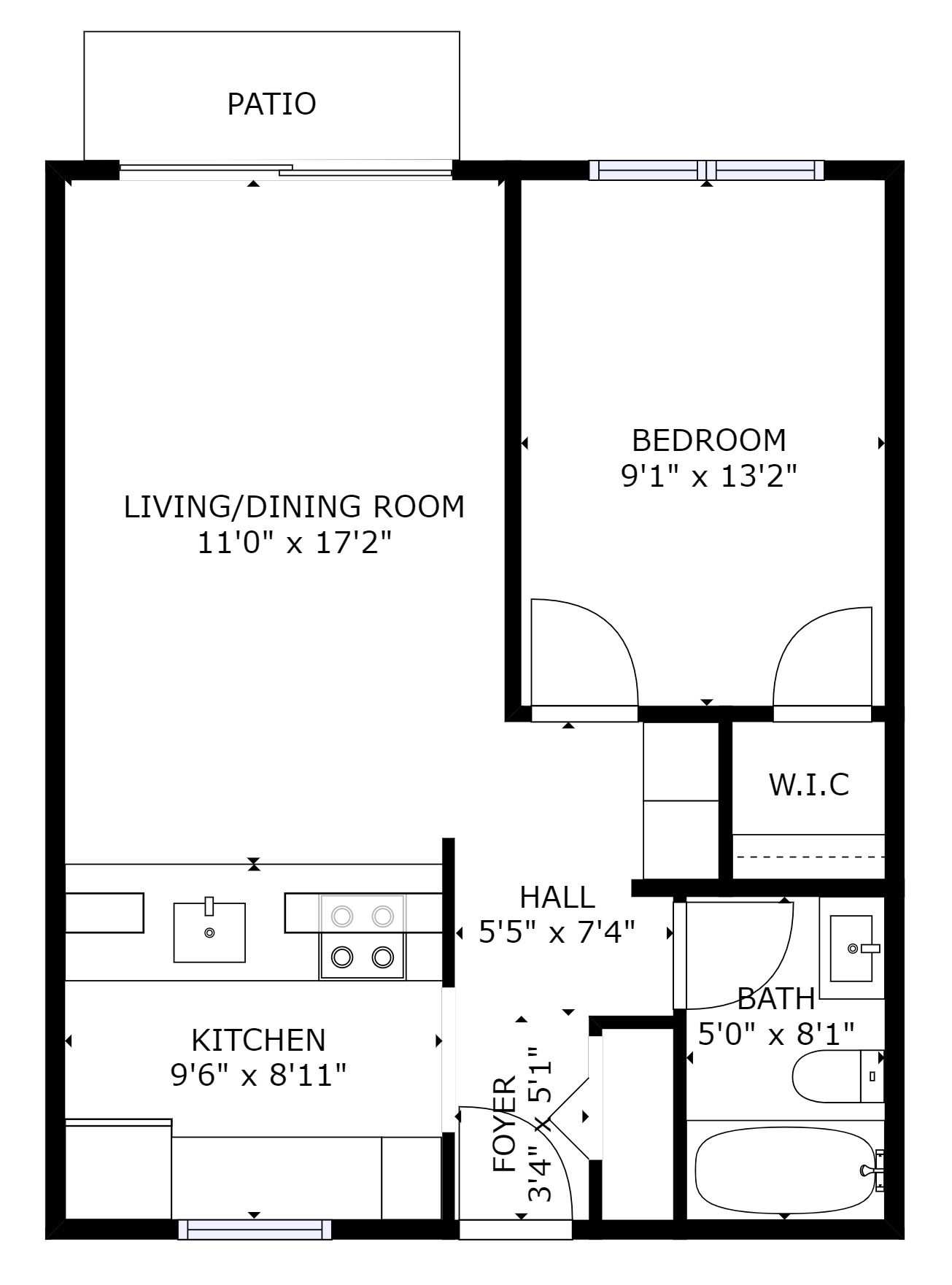 1 BD Floor Plan
